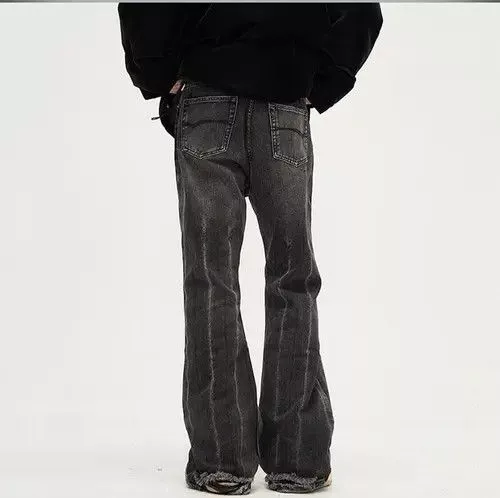 Jean Denim Jean × Vintage Faded Black Ripped Flare jeans