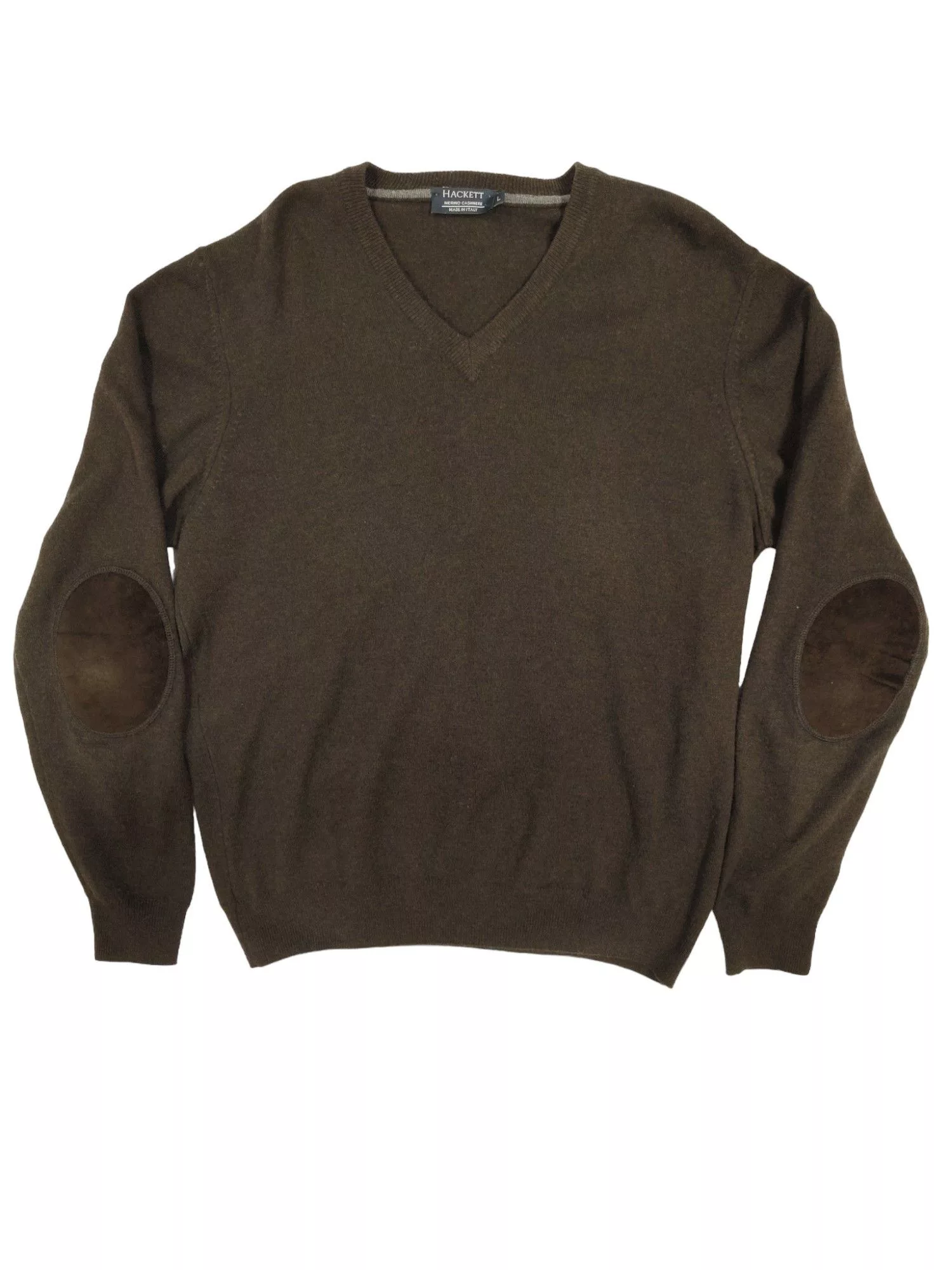 Hackett Sweaters Knitwear Hackett Dark Brown Merino Cashmere V Neck Sweater