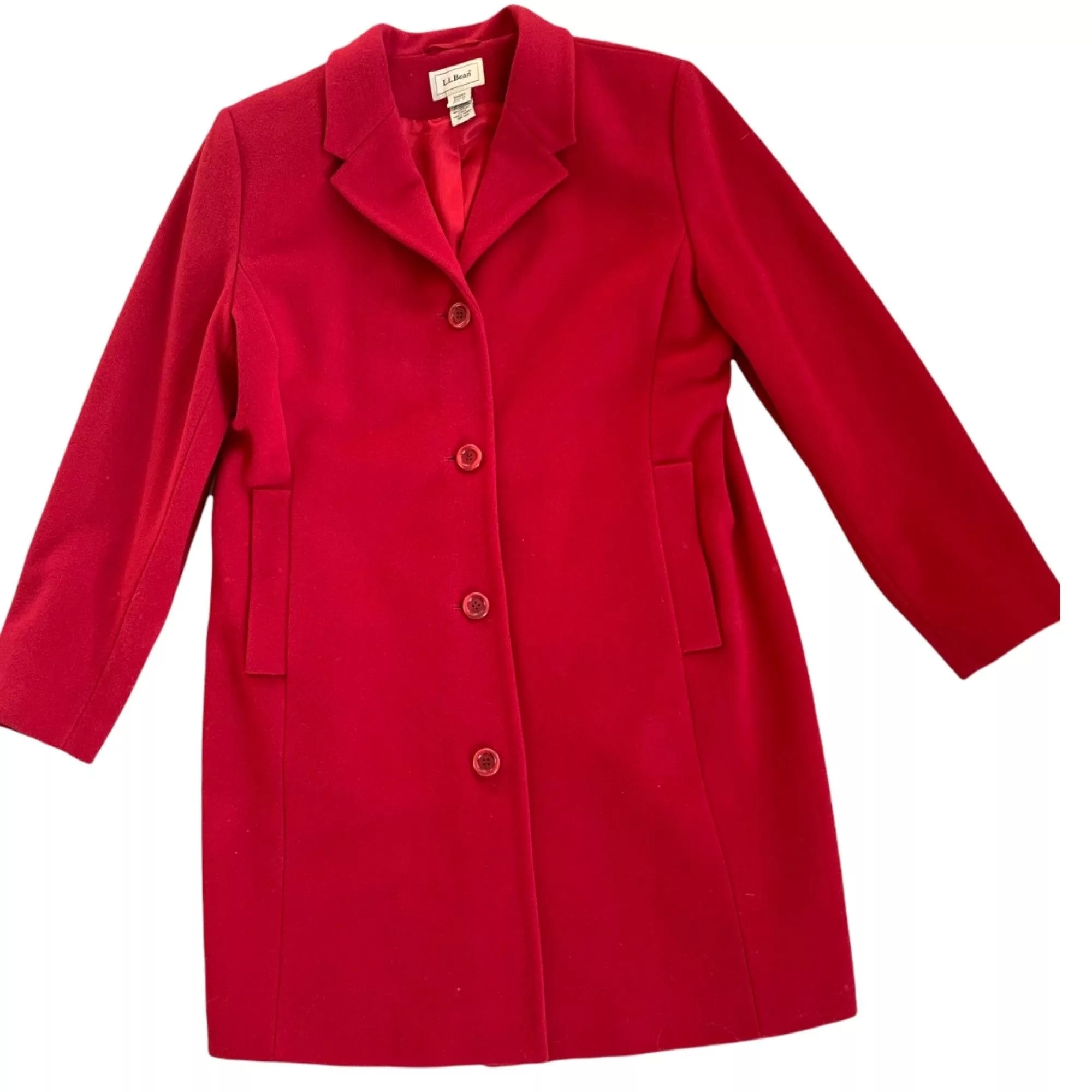 L.L. Bean Coats L.L. Bean LL Bean Wool & Cashmere Red Pea Coat 12