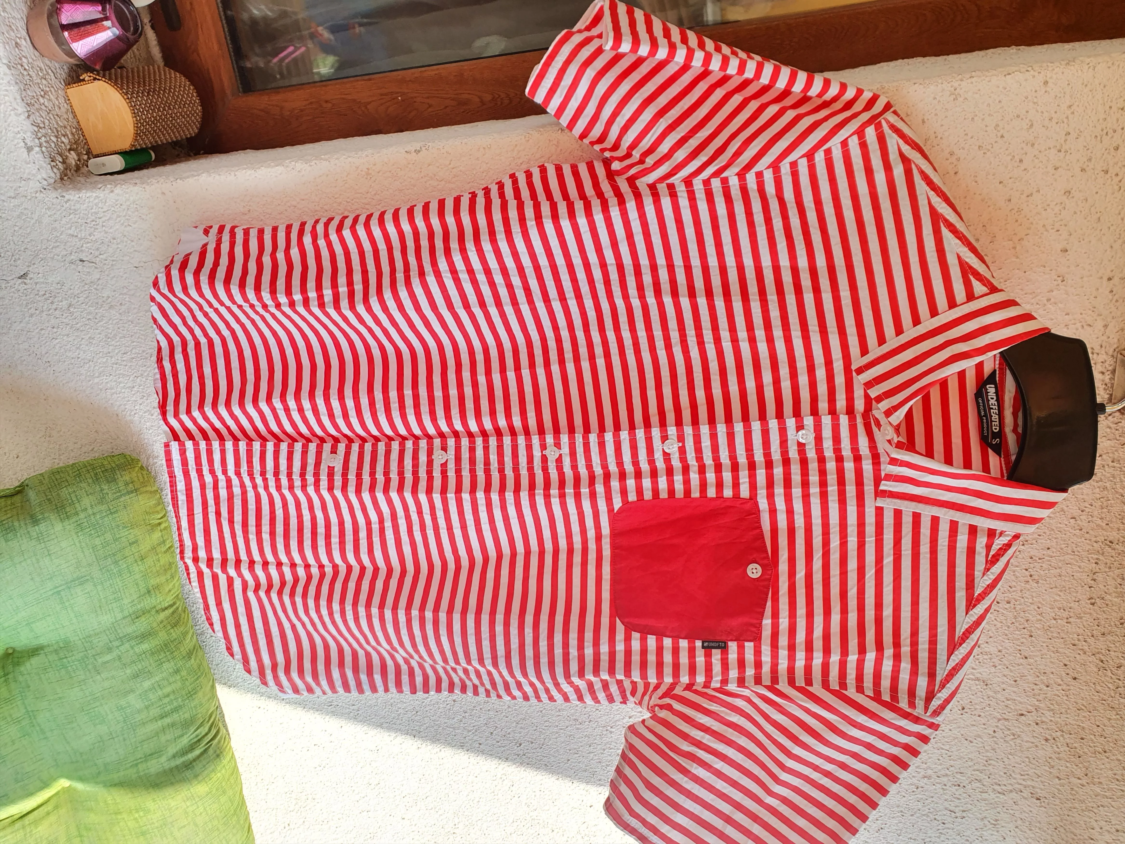 Undefeated Shirts Button Ups Undefeated Red/White striped short sleeve button up shirt,S Streetwear