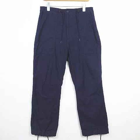 Needles Cropped Pants String Fatigue Cotton Navy Blue