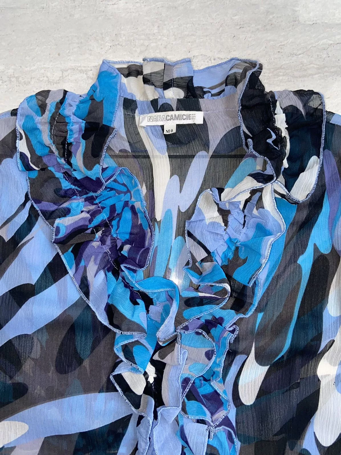 Designer Blouses Designer × Japanese Brand NARA CAMICIE Patterned Blouse Blue