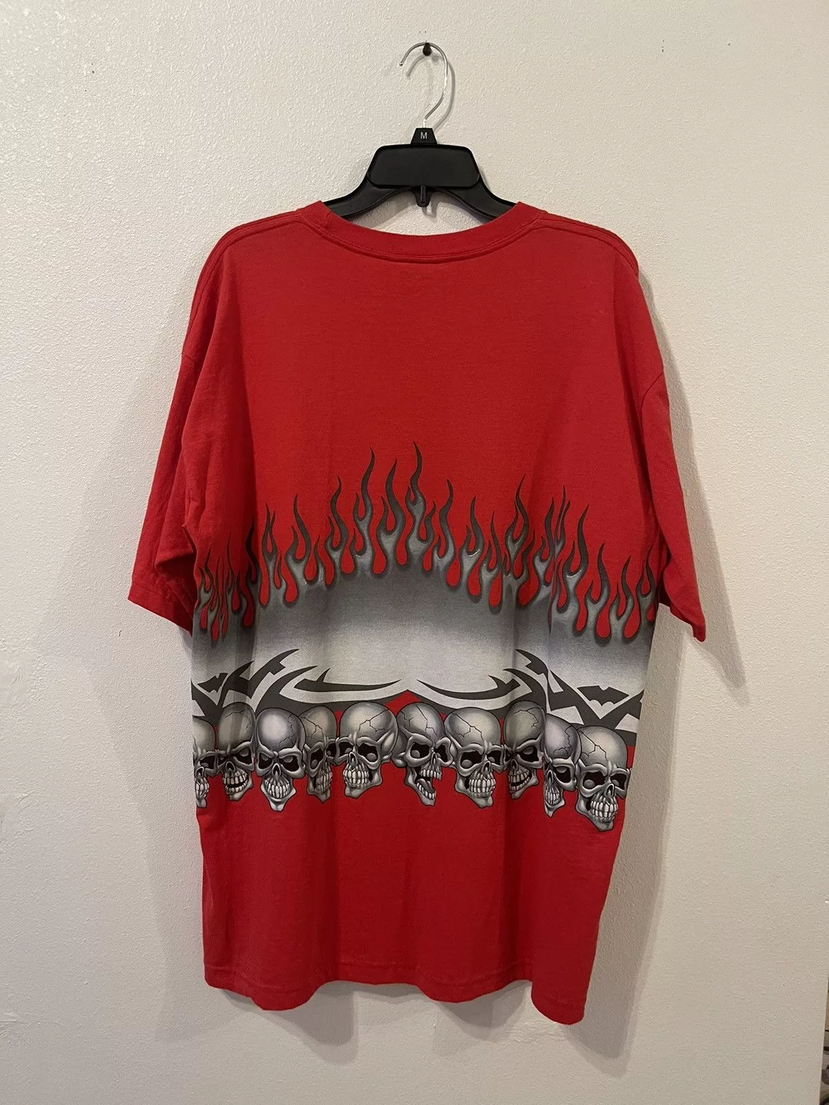 JNCO Short Sleeve T Shirts JNCO × Vintage 2000s Jnco Jeans Skull AOP Shirt Red Streetwear