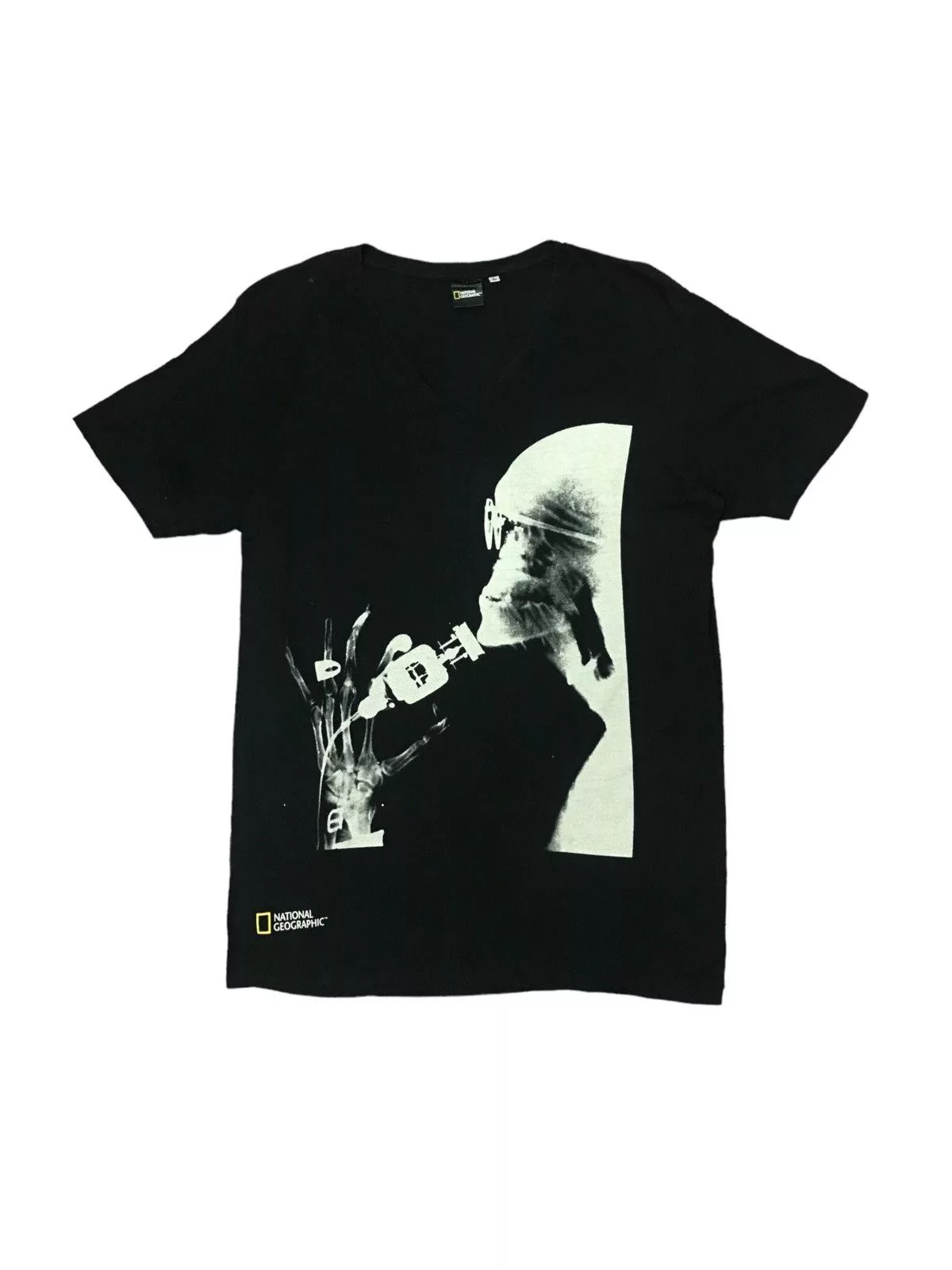 20471120 Short Sleeve T Shirts 20471120 × Beauty Beast POP ART SKETCH NATIONAL GEOGRAPHY V COLLAR Black Vintage