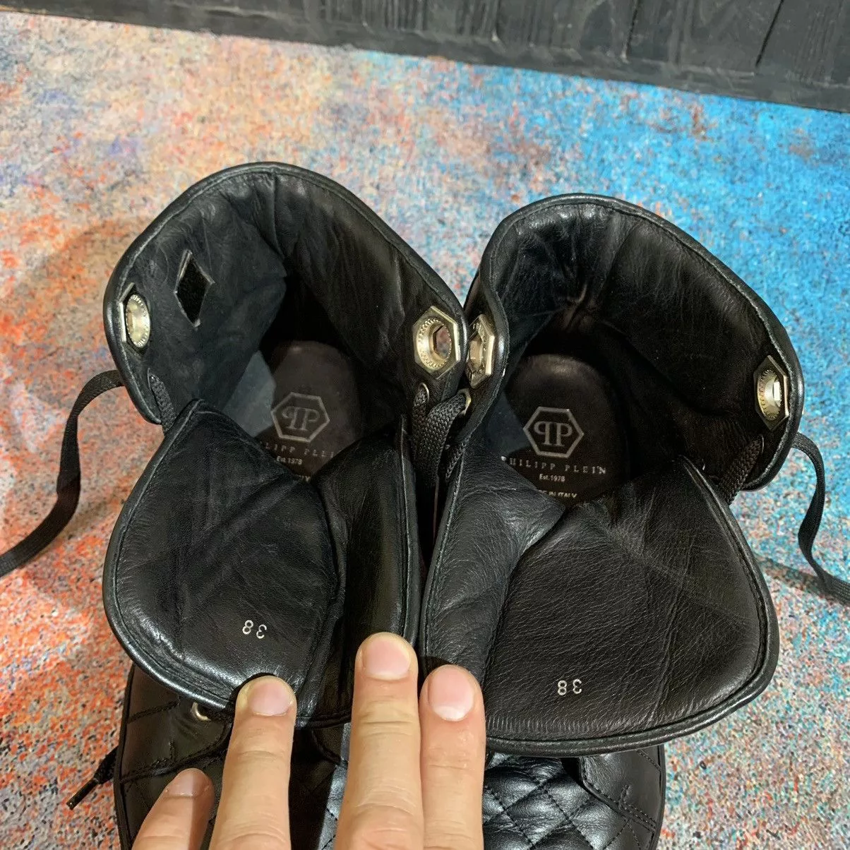 Philipp Plein Hi Top Sneakers Philipp Plein Women’s Leather Sneakers Size 38 Black Luxury
