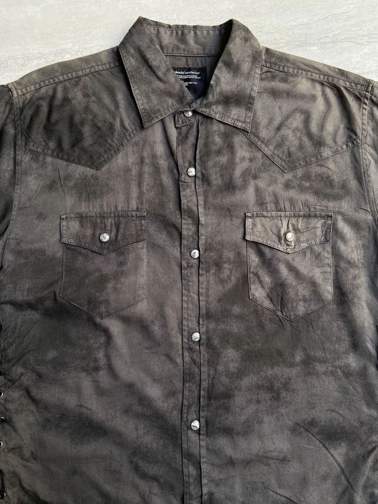 Designer Shirts Button Ups Designer × Japanese Brand × Seditionaries SPLENDID SATISFACTION Tie Dye Patterned Laces Shirt Black