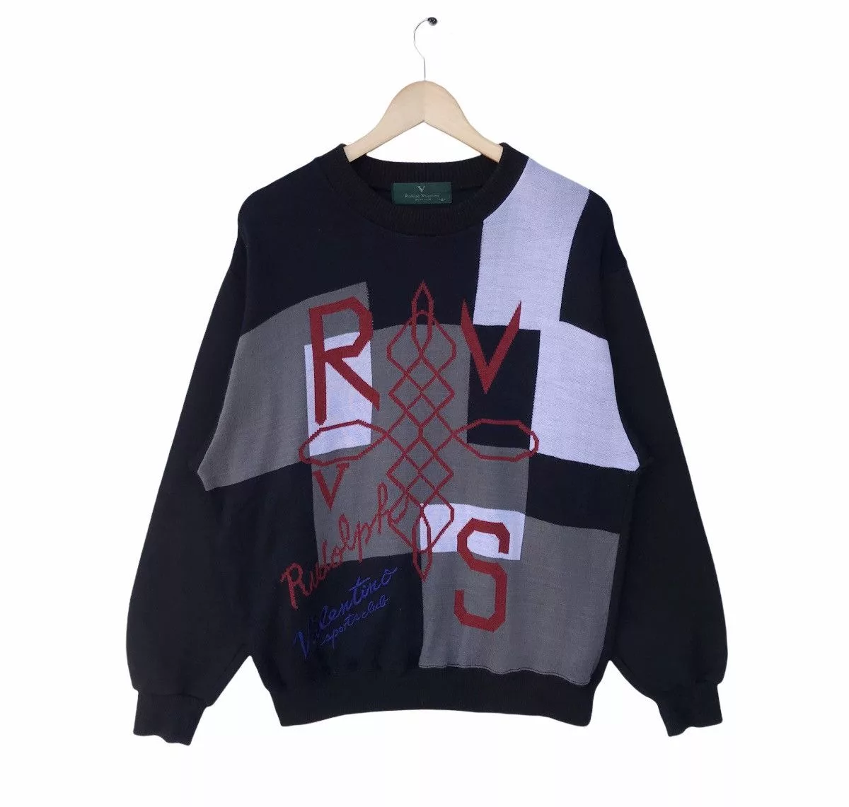 Designer Sweatshirts Hoodies Designer × Valentino × Vintage Rudolph Valentino Sports Club Big Logo Spellout Sweatshirt Multi