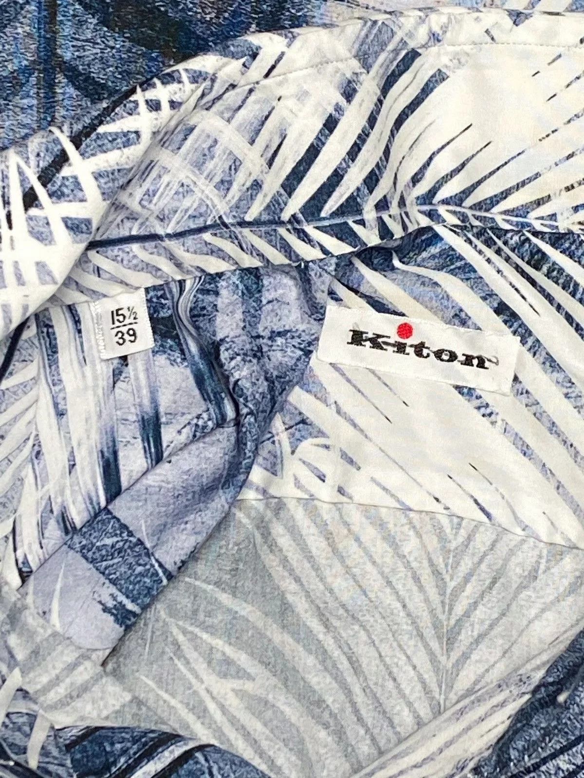 Kiton Shirts Button Ups Kiton Palm Tree Print Button-Up Shirt size 39/15.5 Blue