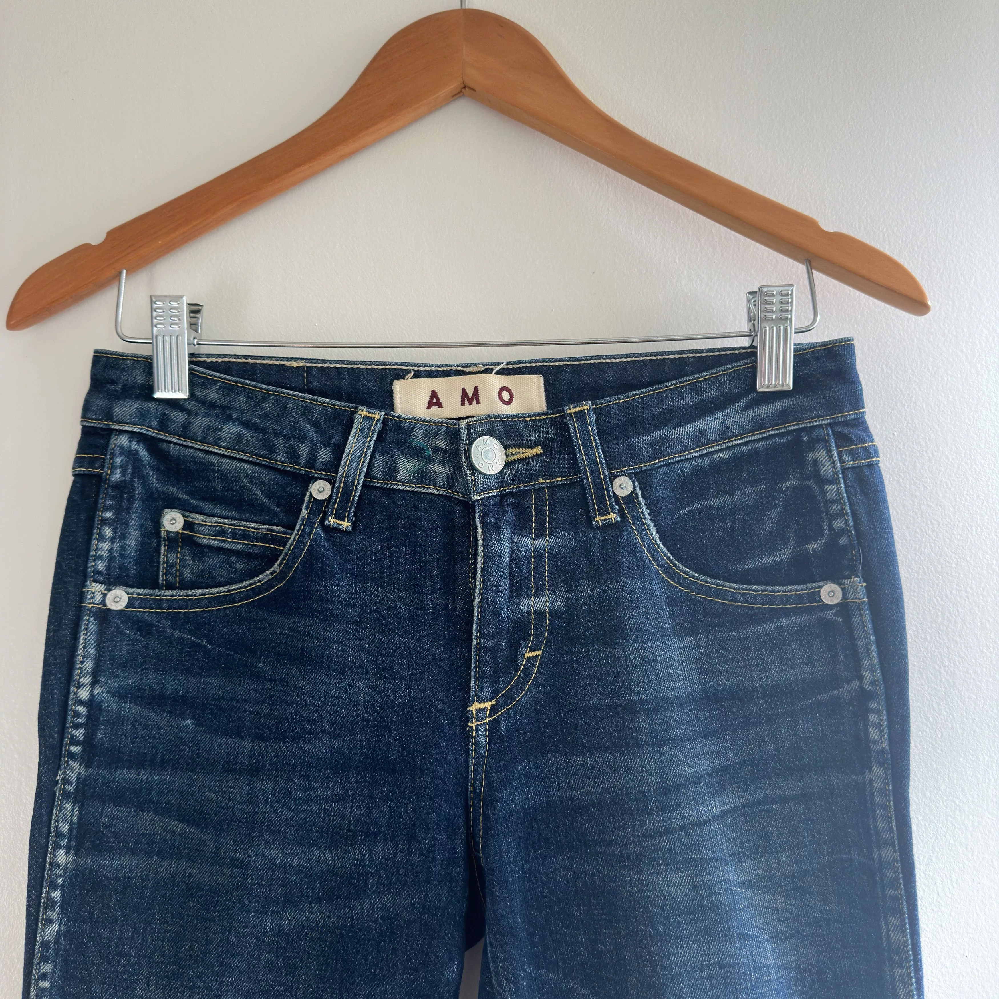 AMO Jeans Twist Mid-Rise Crop Slim, Dark Wash Blue