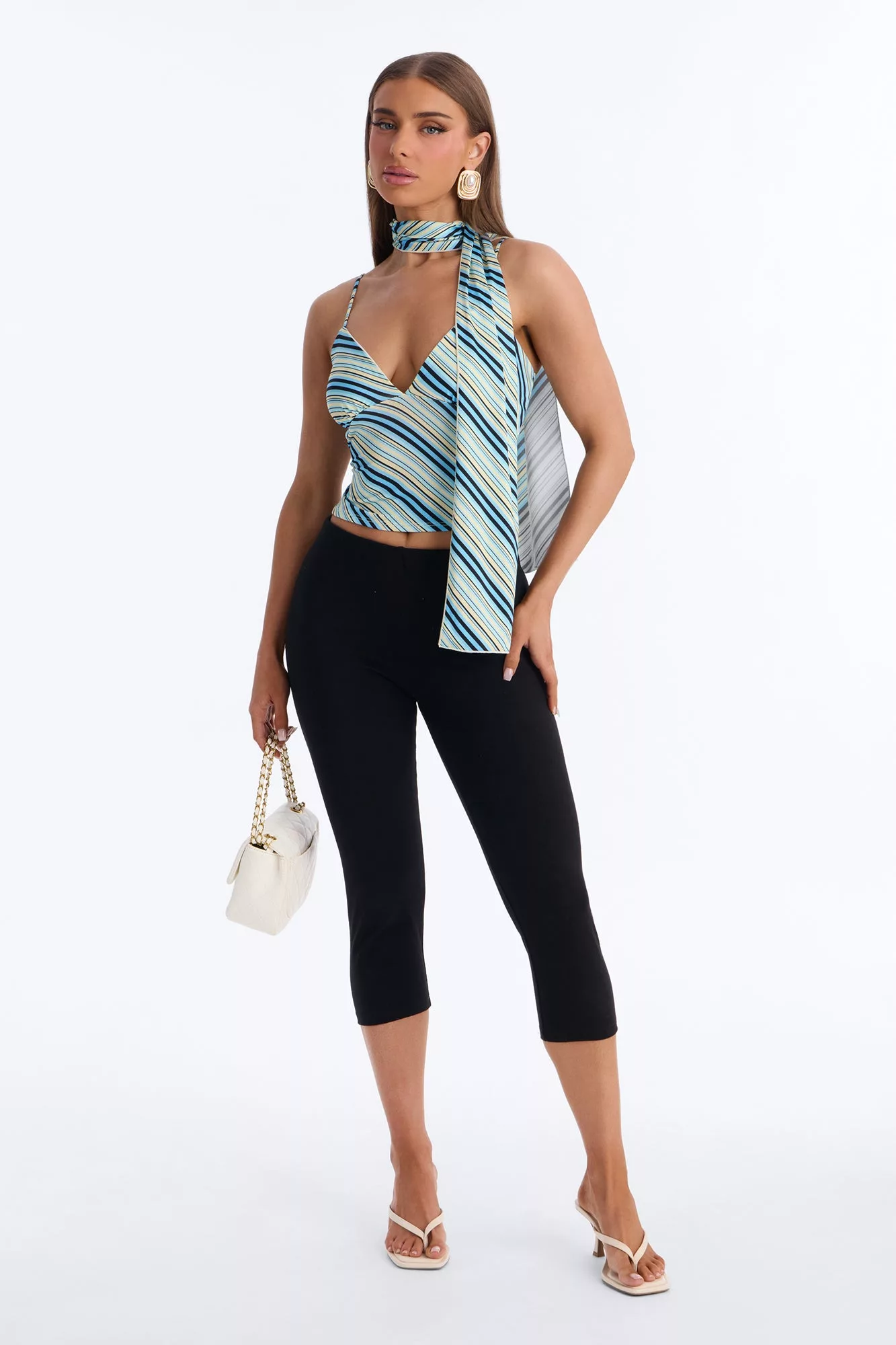 Elaina Striped V-Neck 2 Piece Top - Blue/combo