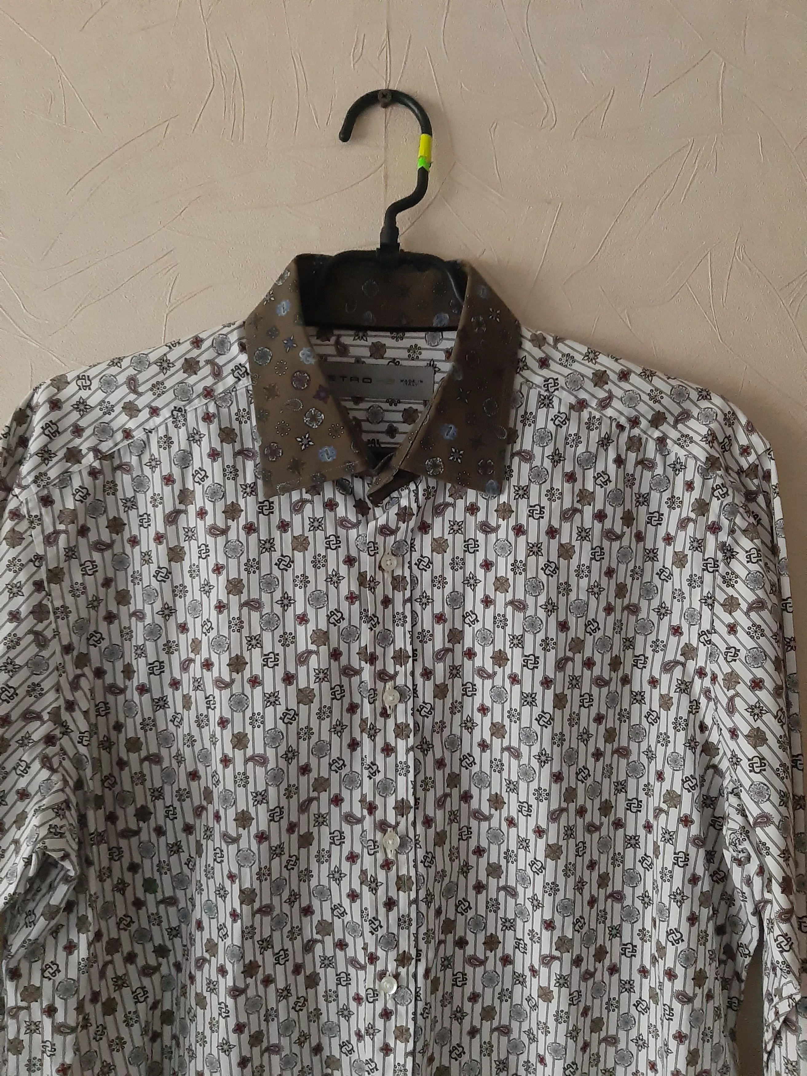 Etro Shirts Button Ups Etro 42 All Over Print Pattern Long Sleeve Button up shirt White Luxury