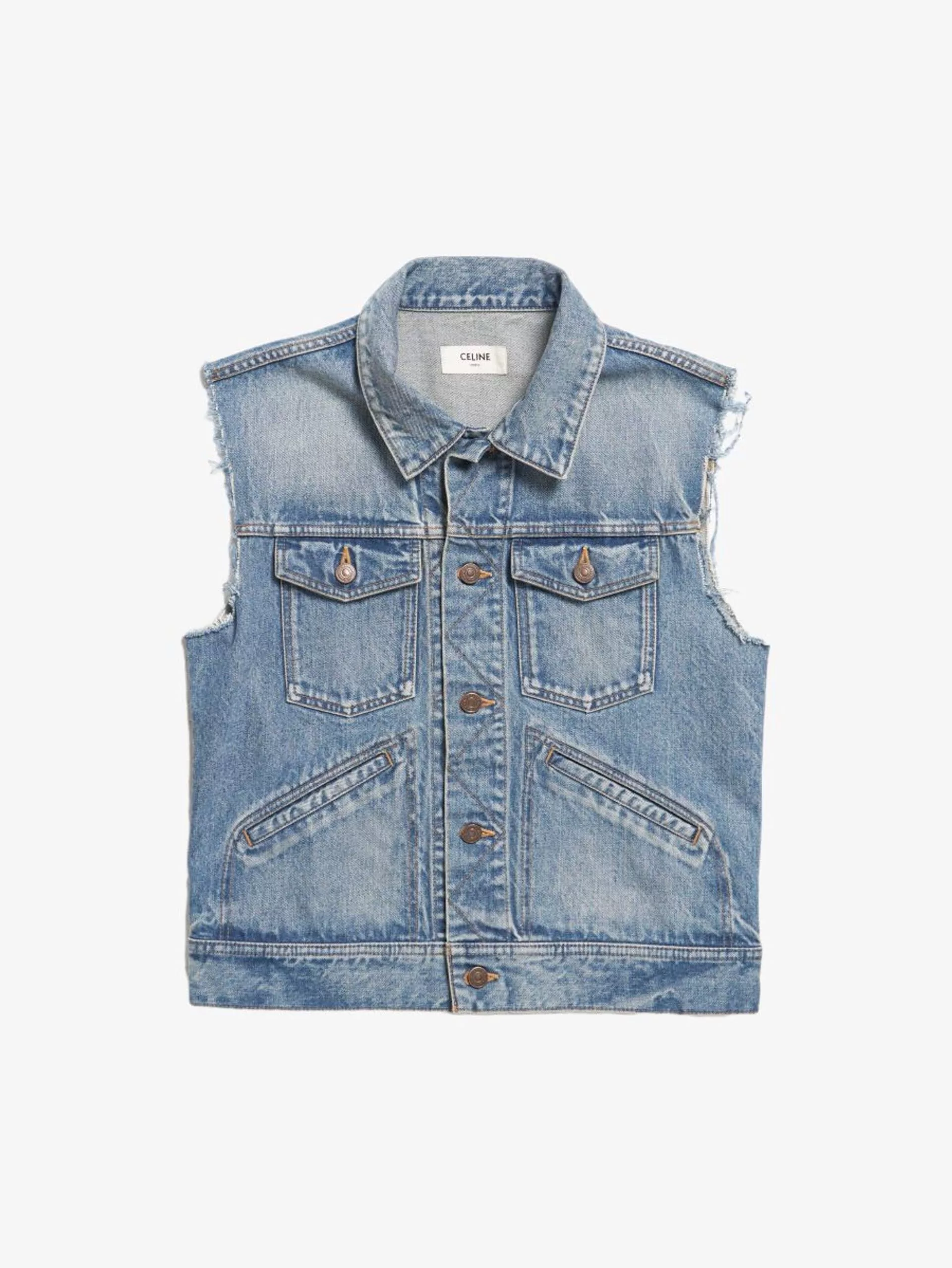 Celine Light Jackets Celine Blue Denim Back Embroidered Vest