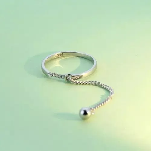 Vintage Rings Vintage Authentic 925 Sterling Silver Sweet Beads Chain Open Ring Streetwear