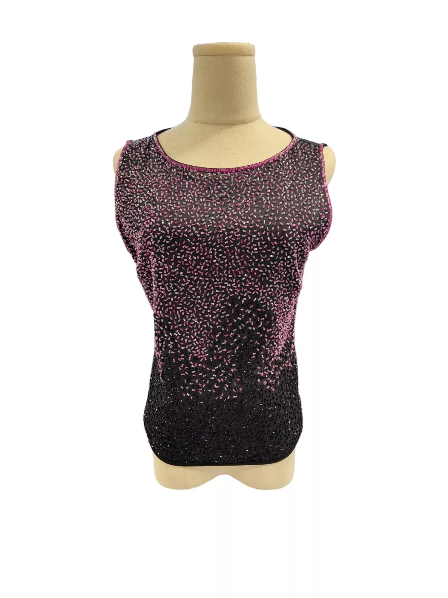 Escada Tank Tops Escada Black Top With Violet Sequenced Front