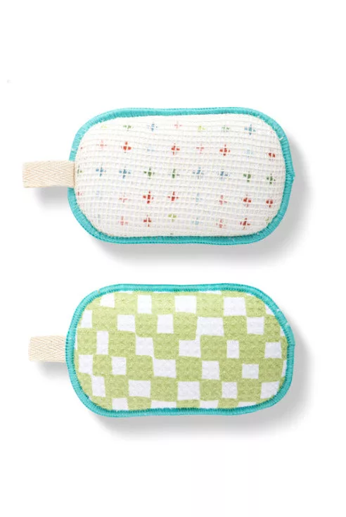 Absorbent Sponges Green Checker S/2