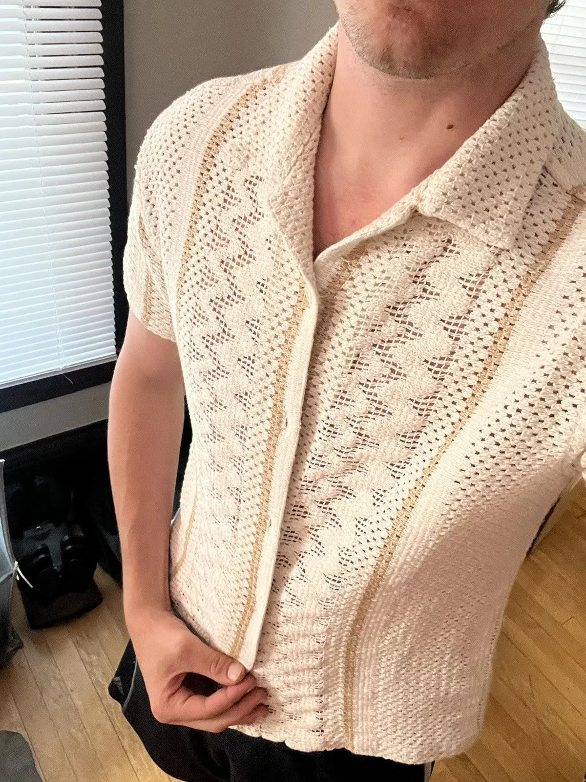 VSTR Shirts Button Ups VSTR knit top button up white beige brown