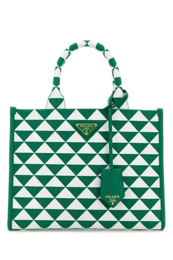 Prada Handle Bags Prada Embroidered Fabric Small Symbole Shopping Bag Multi