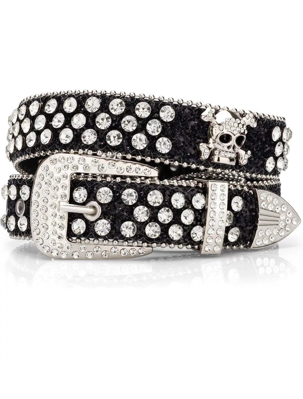 Japanese Brand Belts Japanese Brand × Vintage Vintage like custom Belt Chrome Y2k Crystals with skull Black Streetwear