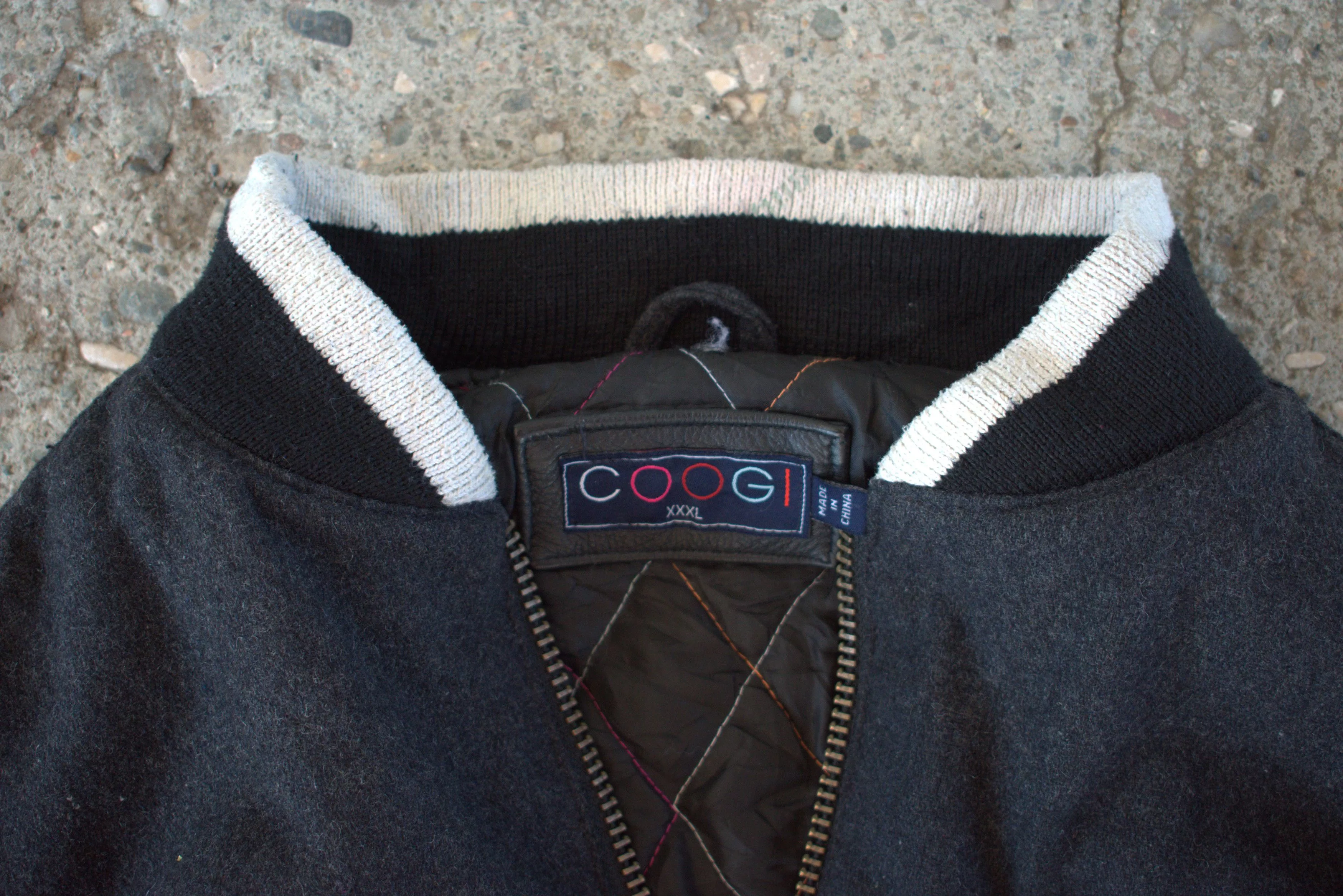 Coogi Leather Jackets Coogi leather sleeved wool varsity jacket Black