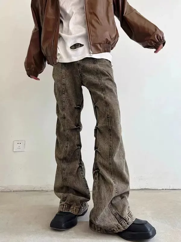 Jean Denim Vintage brown washed distressed micro-flared jeans Avant-Garde