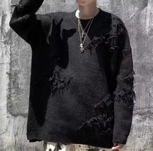 Other Sweaters Knitwear Other Black Distressed Pullover Loose Knit Sweater Streetwear