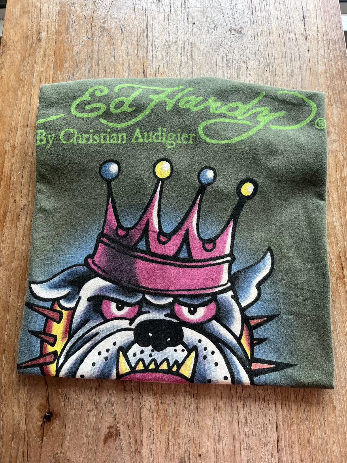 Designer Short Sleeve T Shirts Designer × Ed Hardy Ed Hardy Tshirt Design by Christian Audigier Green Streetwear