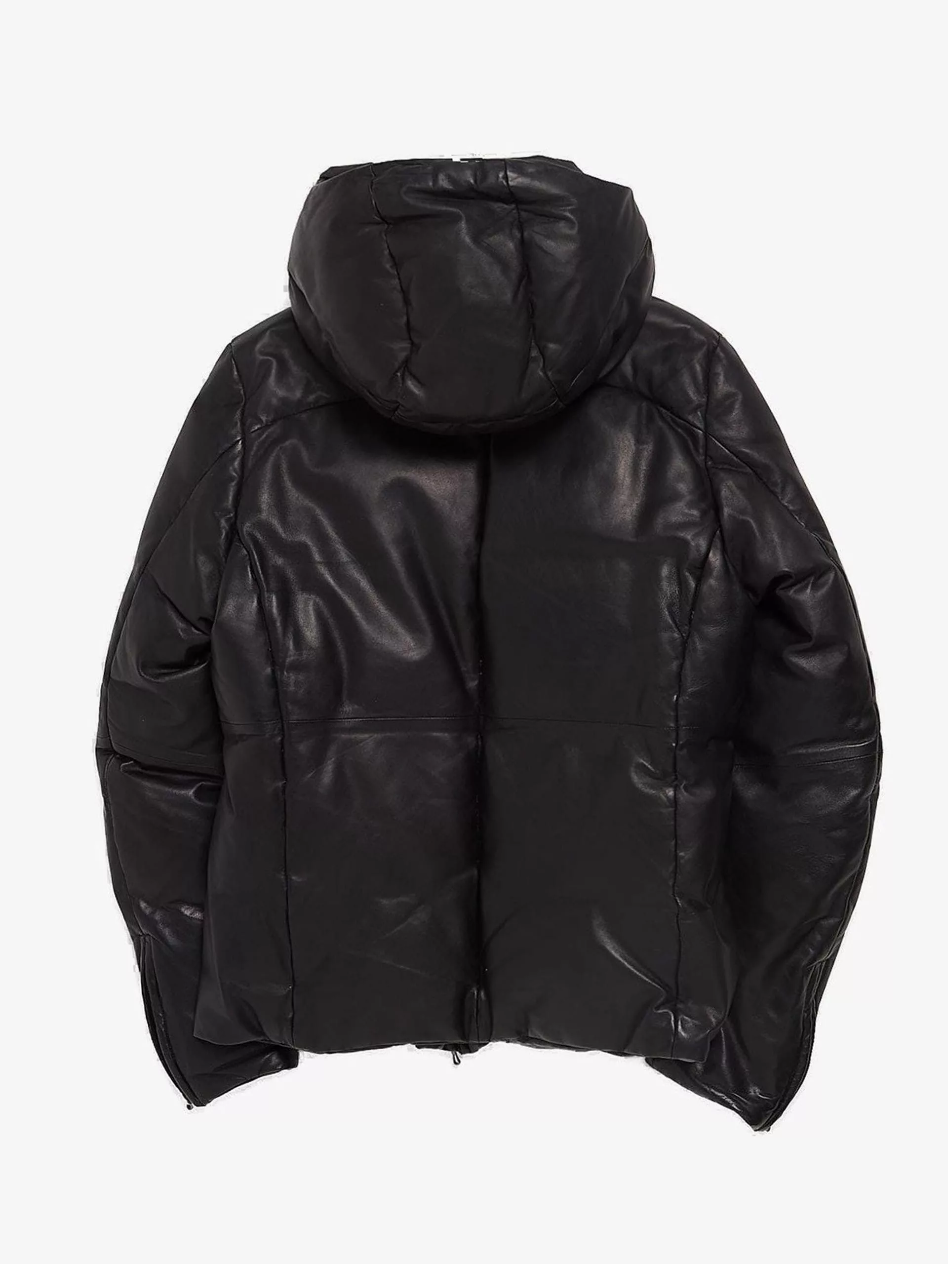 Attachment Parkas Attachment Black Leather Puffer Jacket