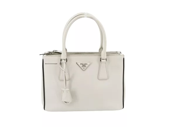 Prada Tote Bags Prada Small Galleria White Leather Black Trim Tote Bag