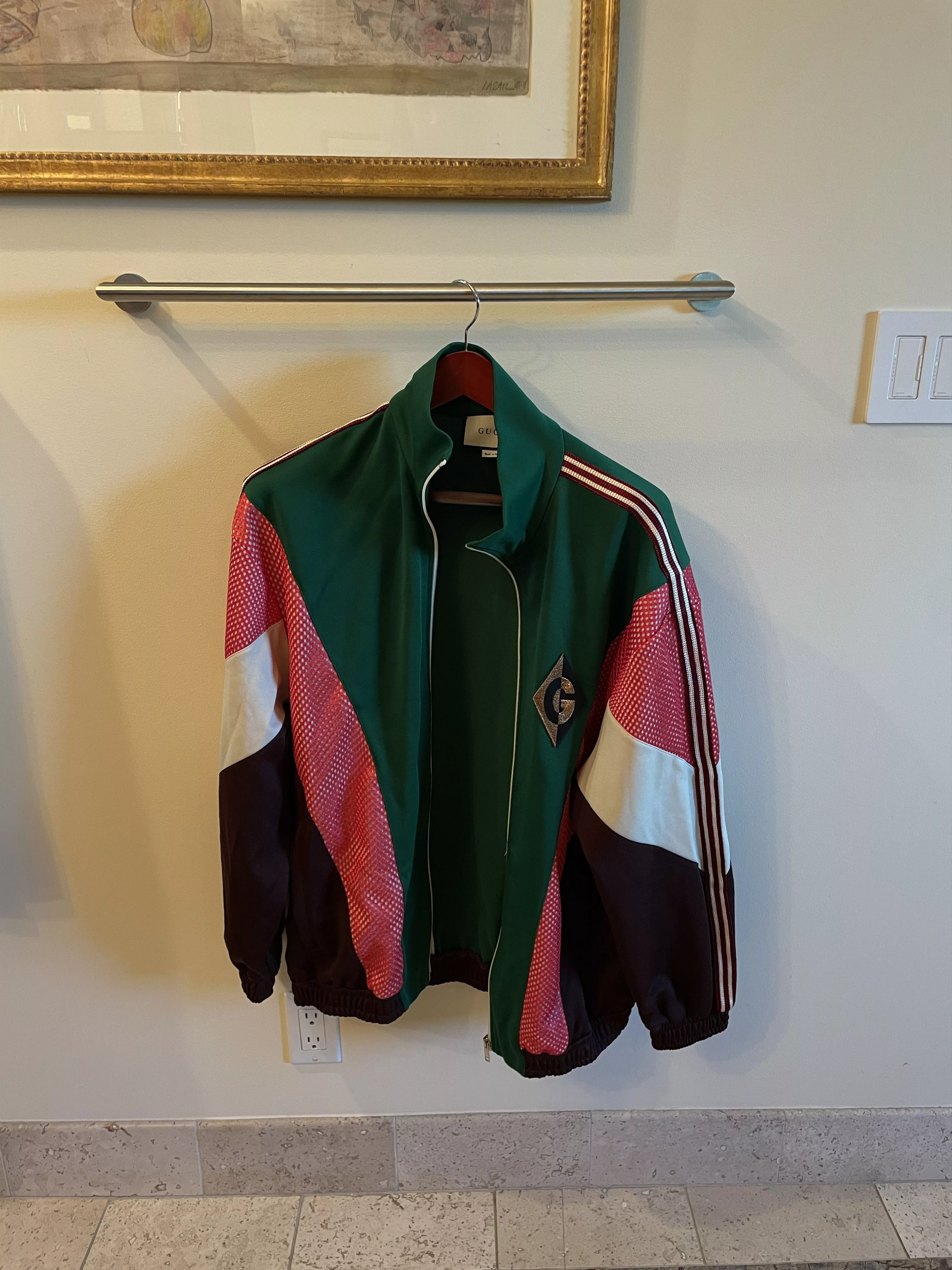 Gucci Light Jackets Gucci Green G Rhombus Patch Zip Jacket