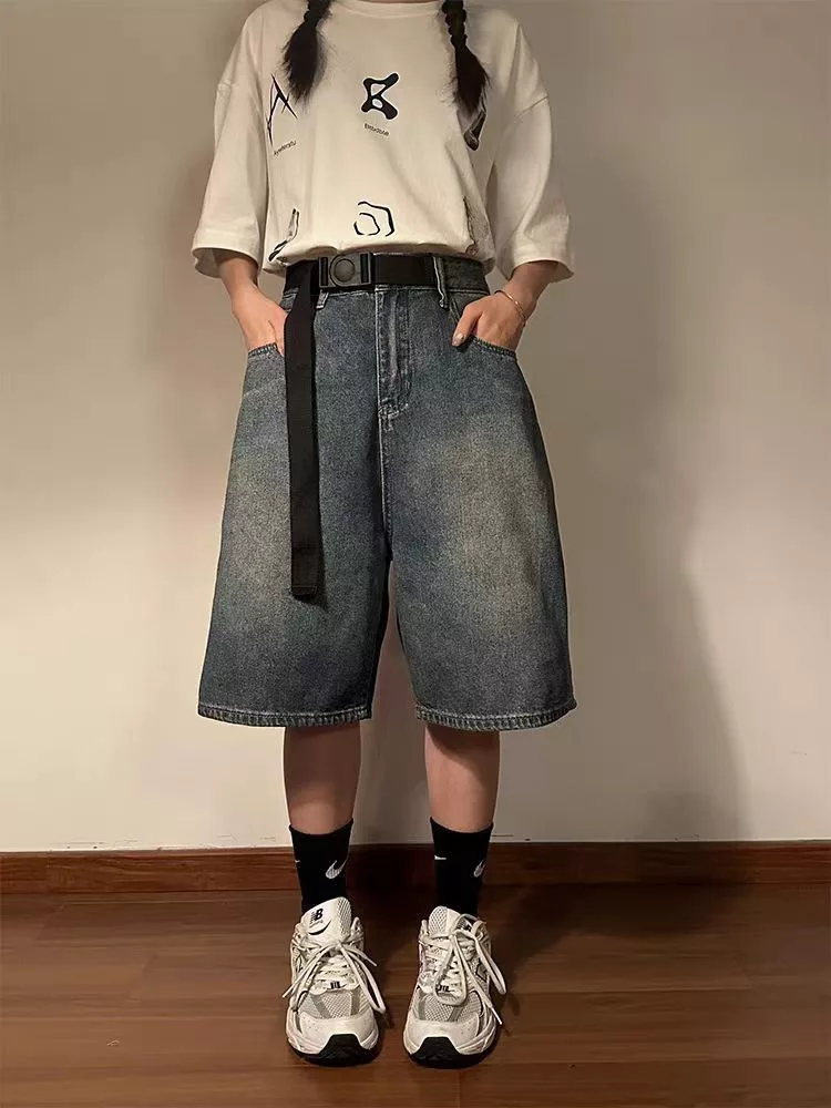 Designer Shorts Designer × Japanese Brand High Street Vintage Washed Belt Adjustable Denim Shorts Blue Streetwear