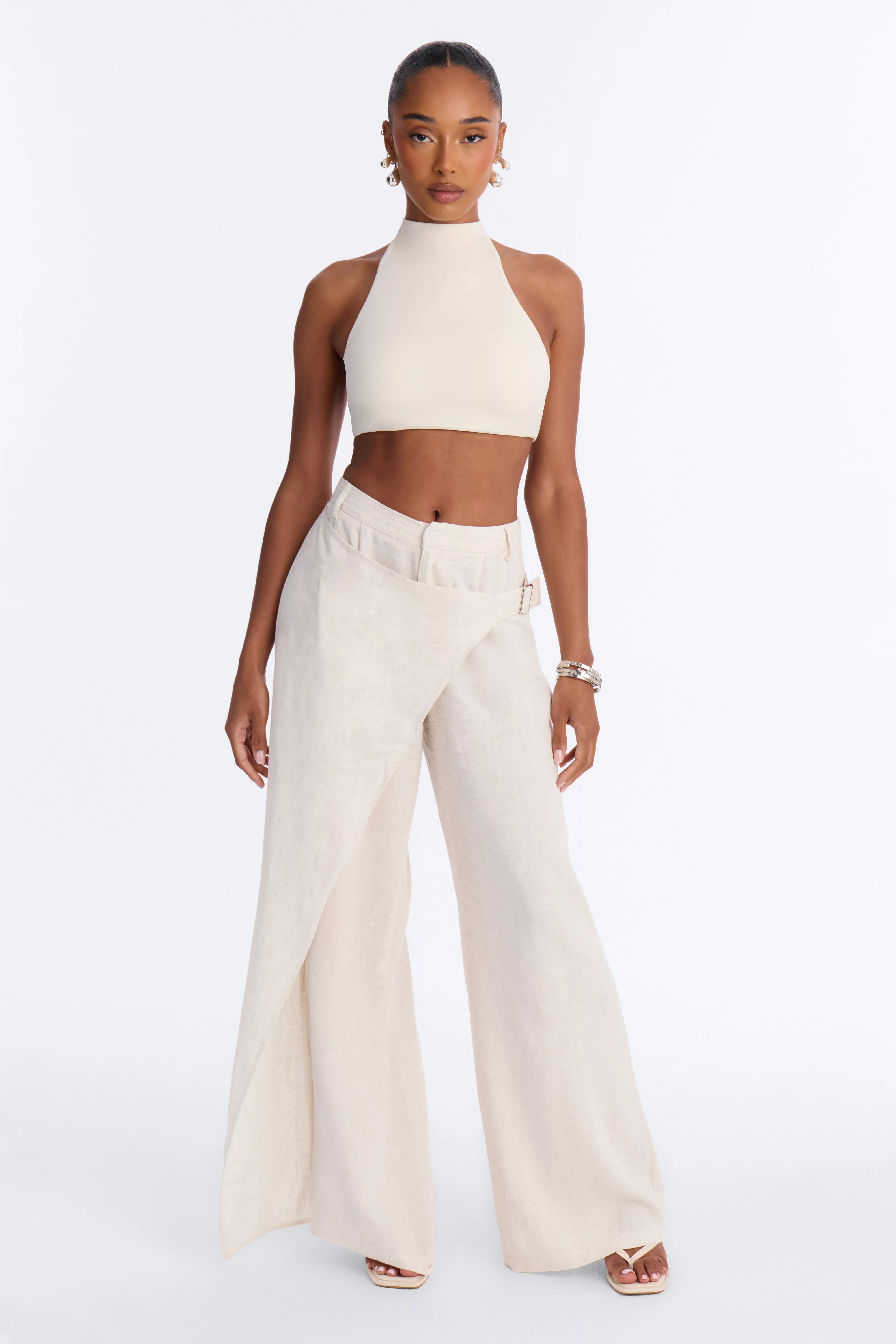 Tailored Touch Wrap Front Linen Trouser - Natural