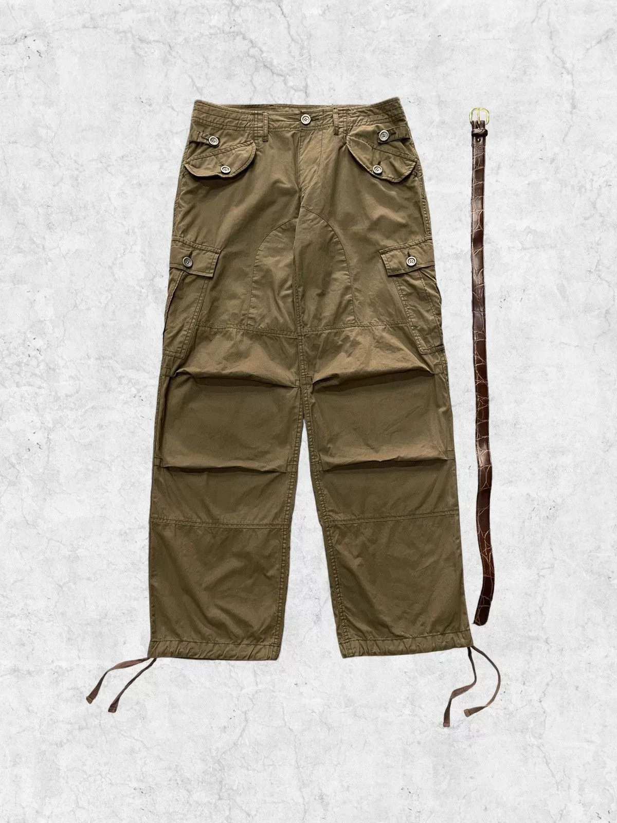 Japanese Brand Casual Pants Japanese Brand × Takeo Kikuchi × Vintage Takeo Kikuchi Japan Multi Pocket Cargo Pants With Belt Green