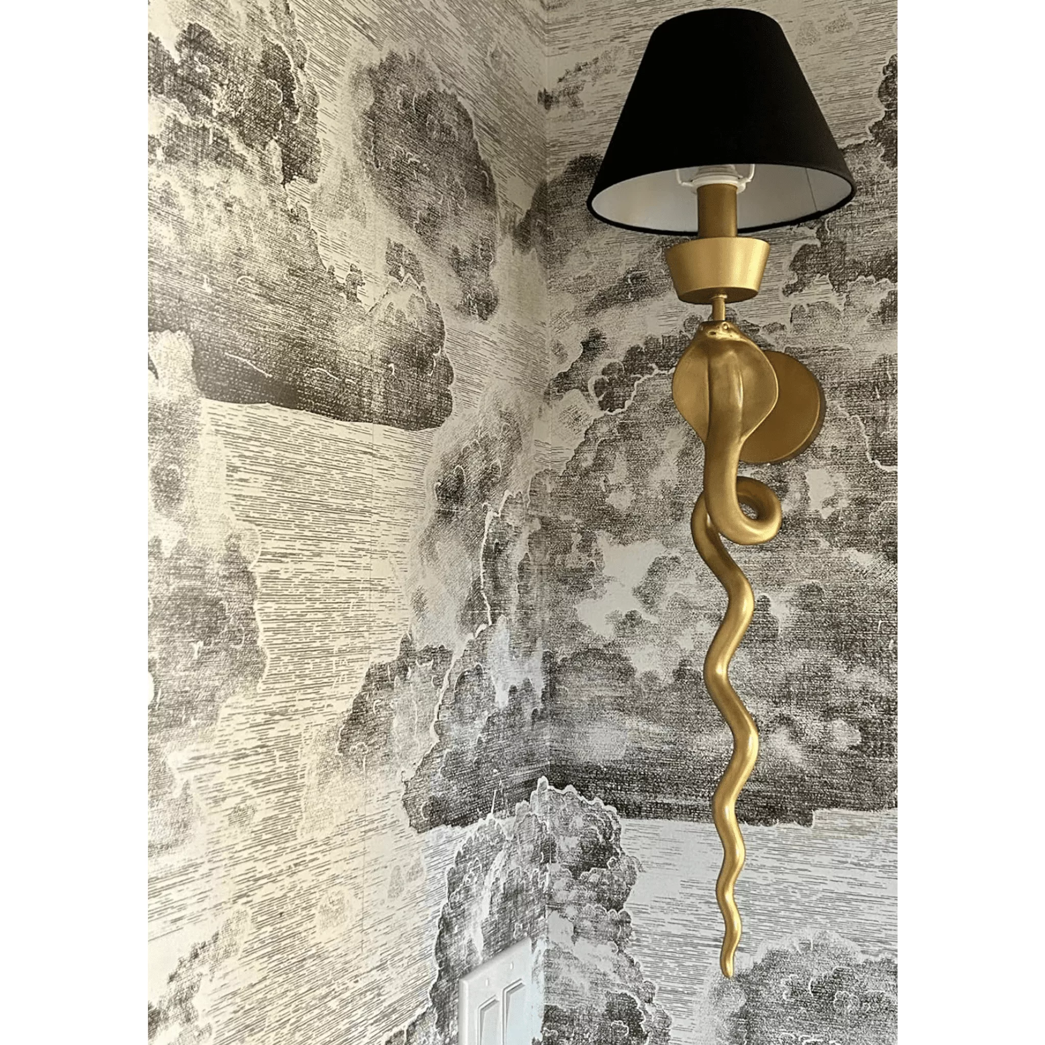 Gold Serpent Wall Sconce Linen Shade - Curated Home Decor