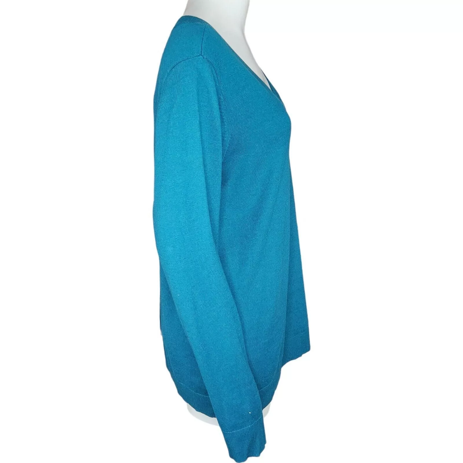 Denim & Co. Blouses Denim & Co. V-Neck Pullover Sweater Spruce BlueGreen Large