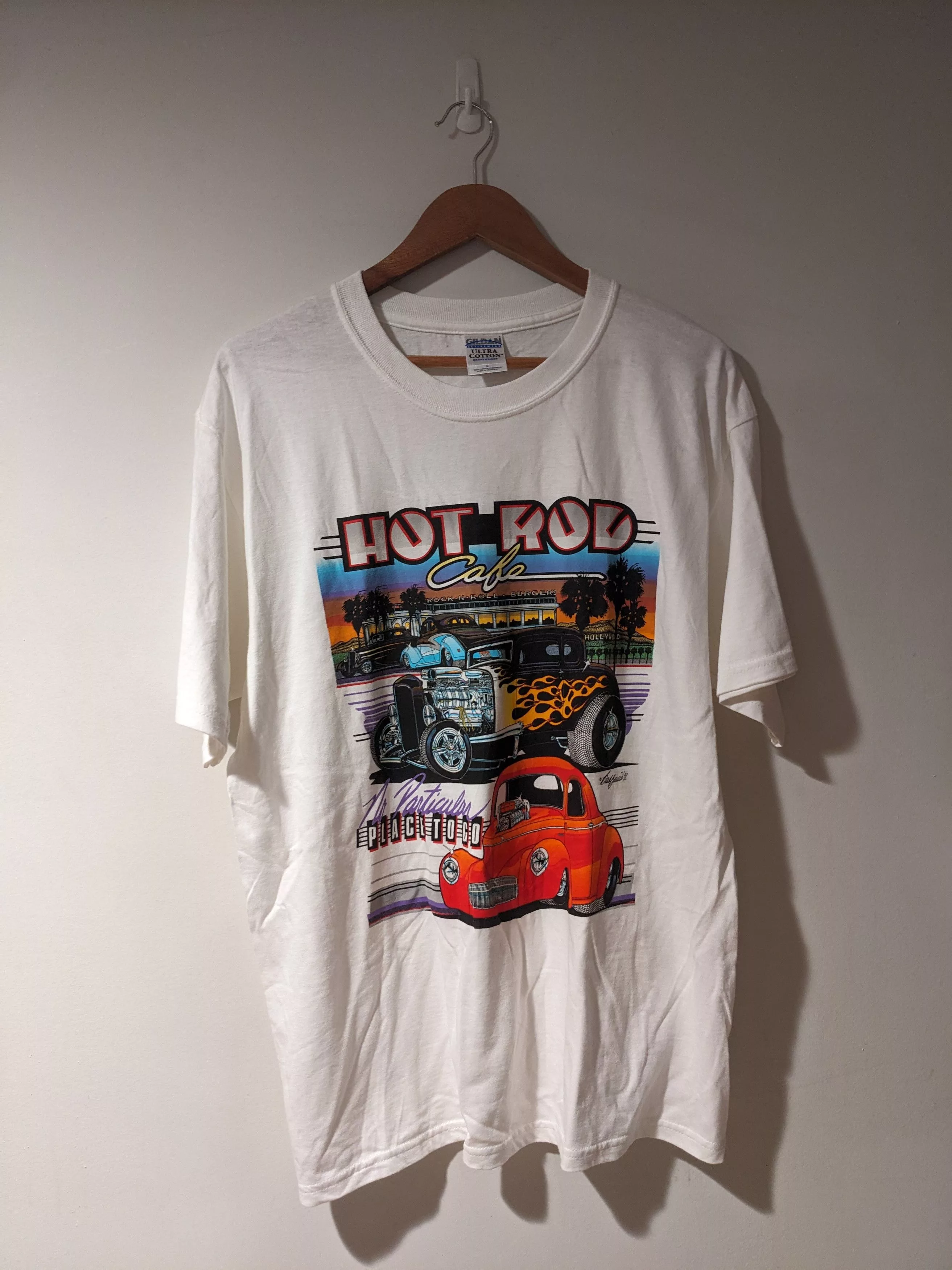 Chase Authentics Short Sleeve T Shirts Chase Authentics × NASCAR × Vintage Vintage Hot Rod Cafe Car Show Ford Chevy White Large T-Shirt