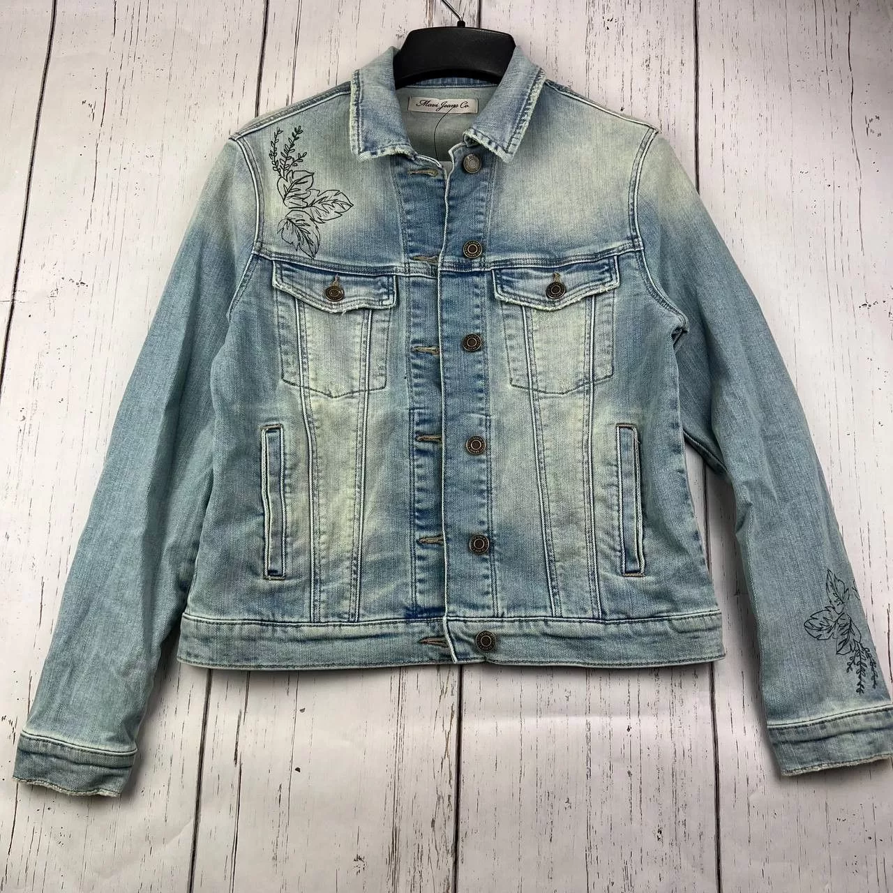 Mavi Denim Jackets Mavi Small Printed Cropped Fit Mid Stretchable Denim Jacket Blue