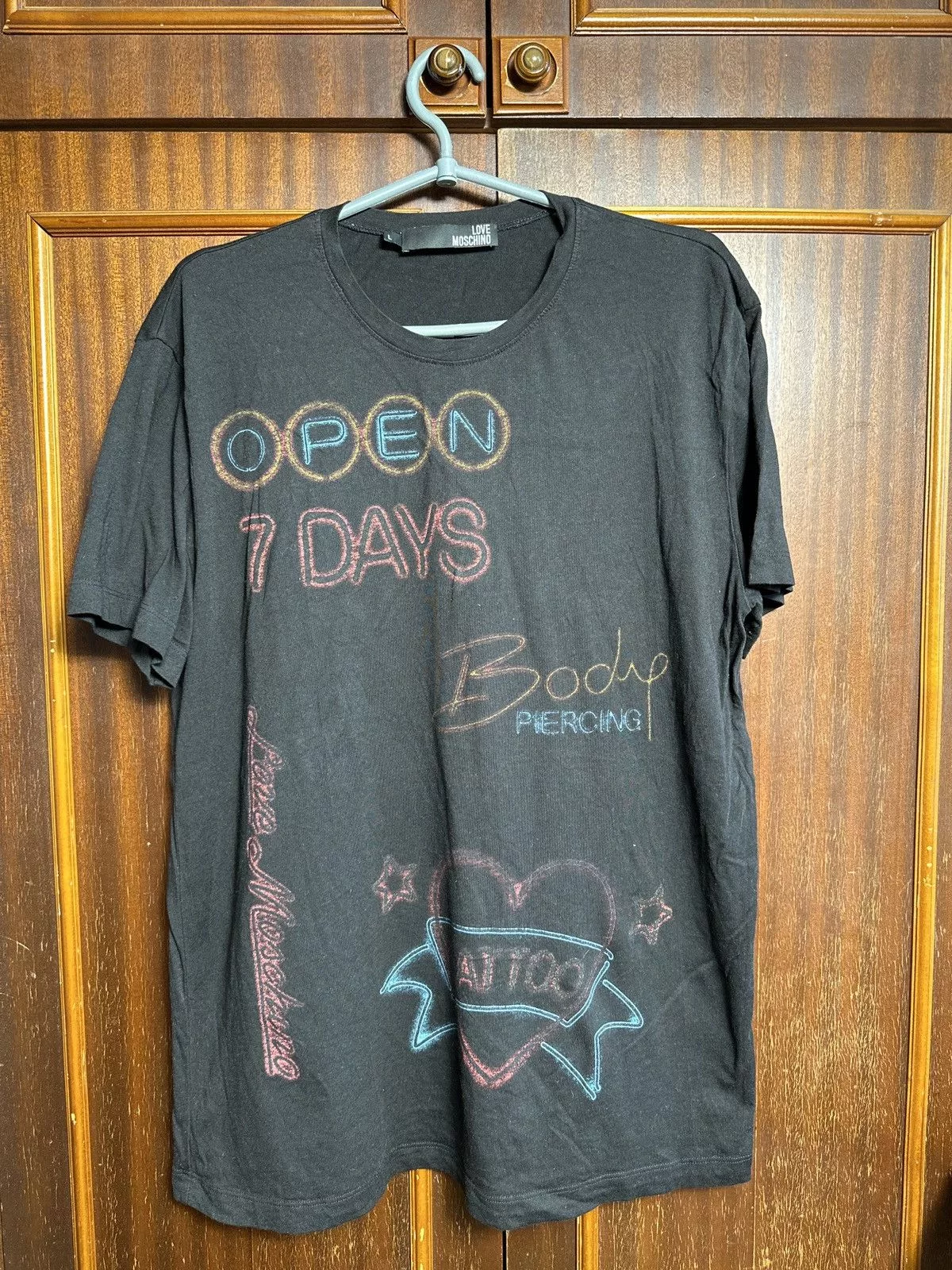 Moschino Short Sleeve T Shirts Rare luxury avant garde t shirt LOVE MOSCHINO L Size Black