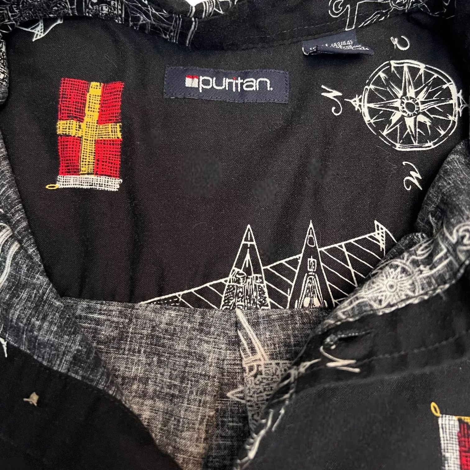 Puritan Shirts Button Ups Puritan Black Short Sleeve Button Up Shirt Boats and Compass