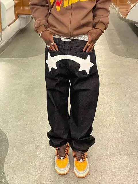 Jean Denim Black Star Print Jeans Avant-Garde