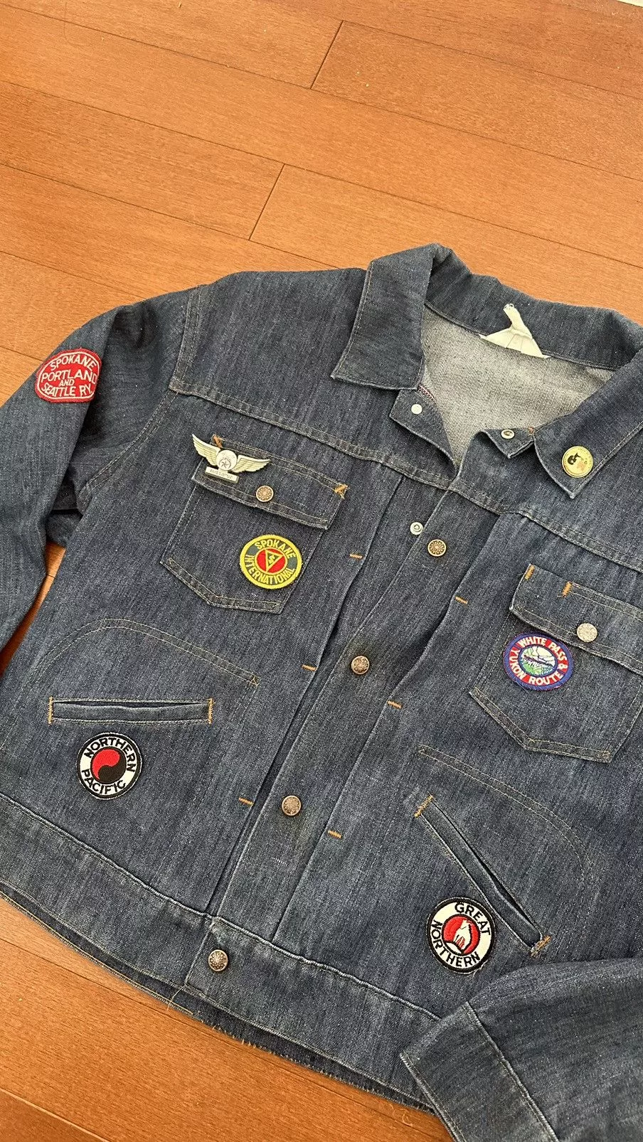 Vintage Denim Jackets Vintage Pleated Patch Denim Jacket Blue