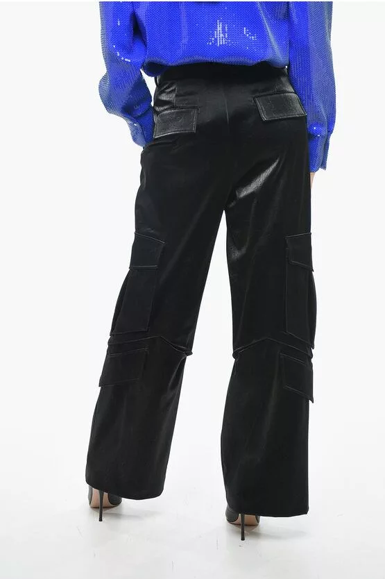 MSGM Pants MSGM og1mm0724 Satin Cargo Belt Pants in Black