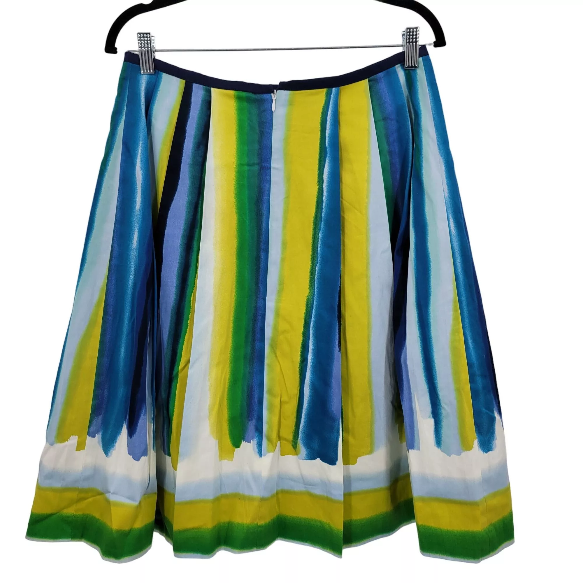 Handmade Midi Skirts Handmade Skirt M Colorful Striped Pleated Aline Full Pockets Blue