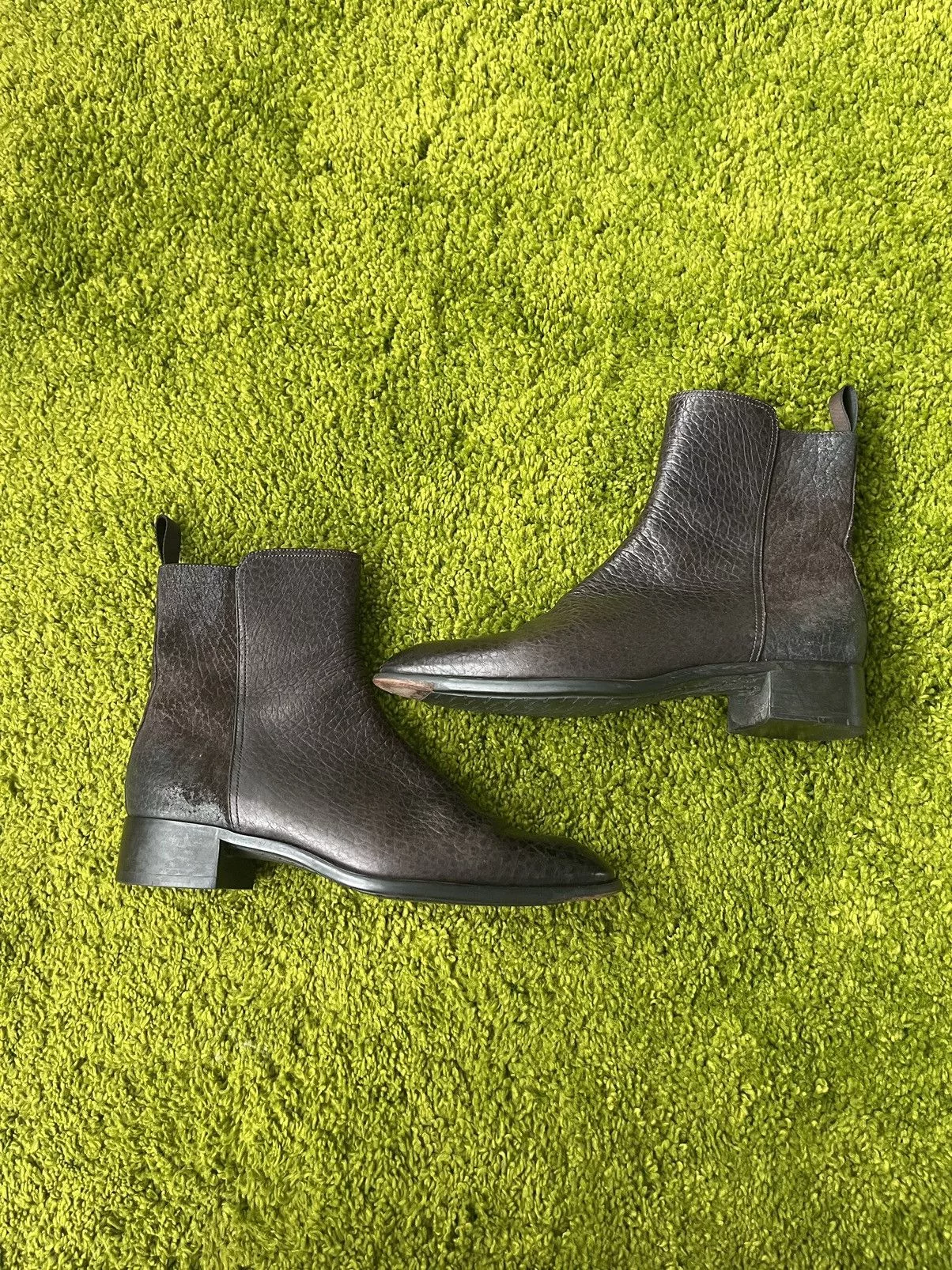 Genuine Leather Boots Genuine Leather × Santoni Santoni real leather side zip boots Brown Luxury