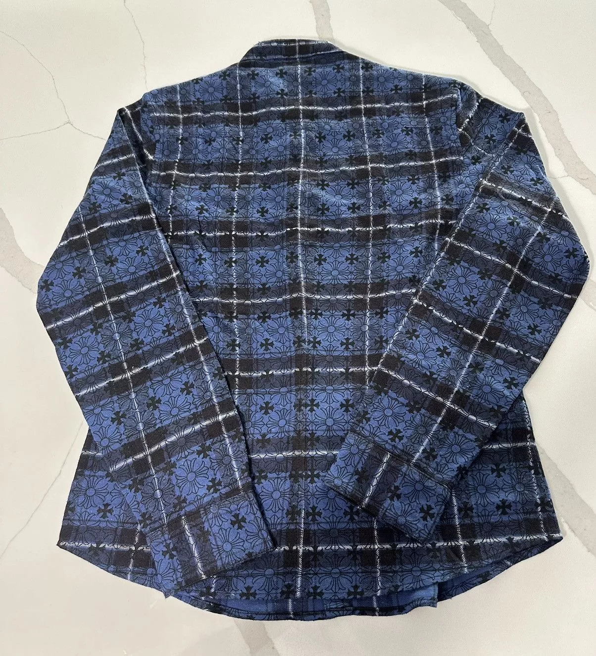 Chrome Hearts Shirts Button Ups 🔥Chrome Hearts Blue Cross Print Silver Button Shirt🔥