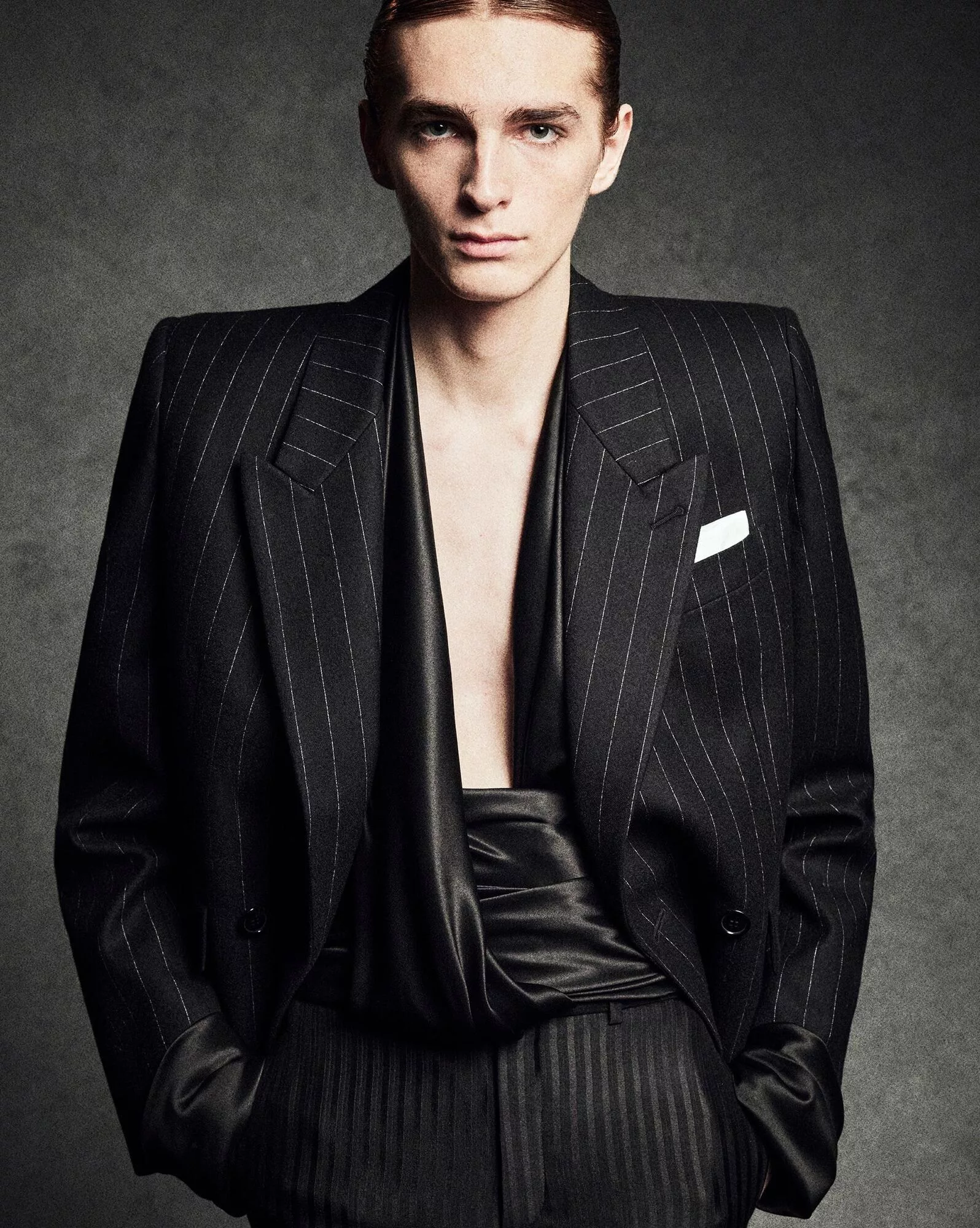 Saint Laurent Paris Light Jackets Saint Laurent Paris o1s1wg110624 Oversized Jacket in Striped Wool Felt in Noir Black