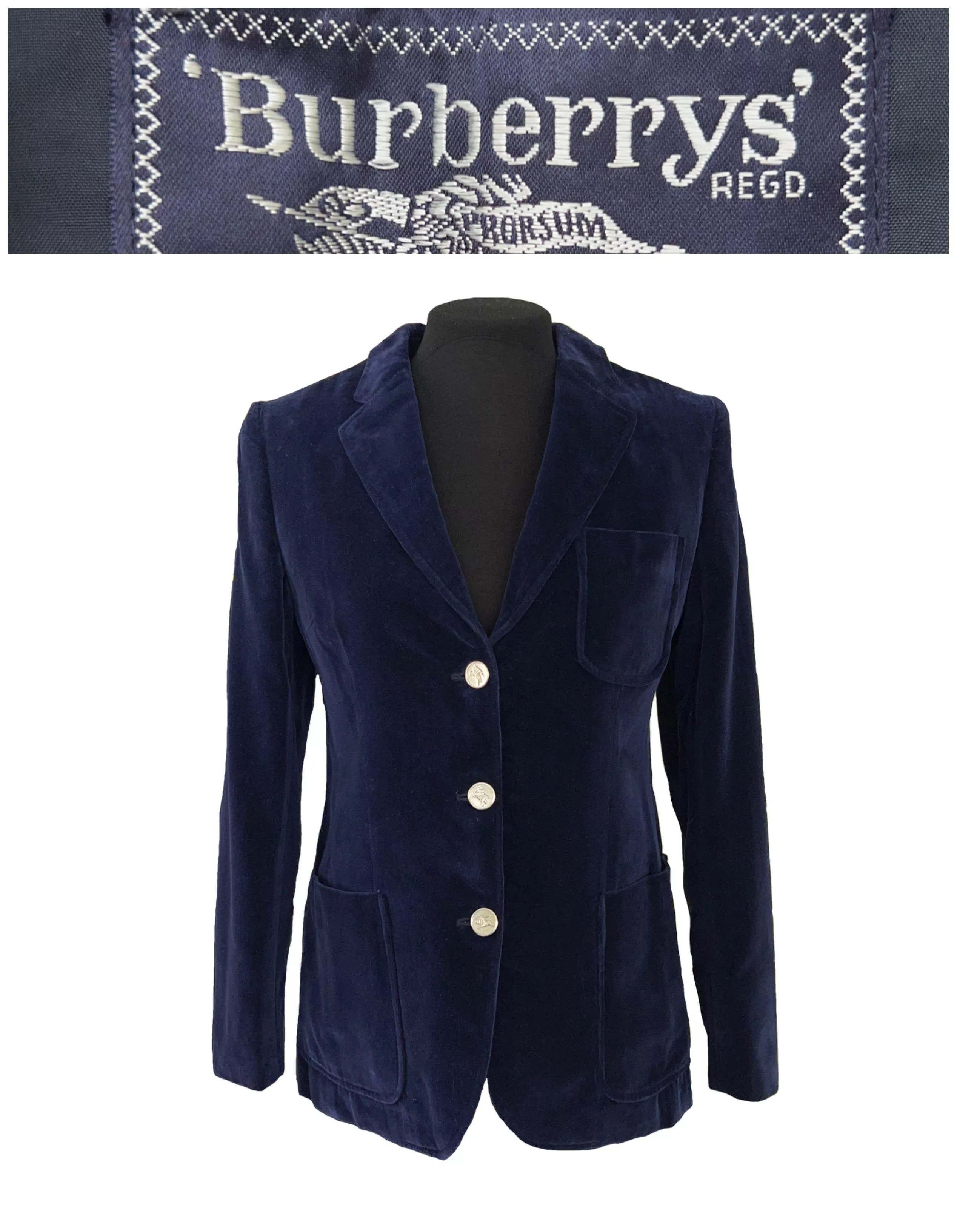 Burberry Blazers Burberry × Burberry Prorsum Burberrys 1990s Metal Buttons Velour Blazer Jacket Navy Blue Luxury