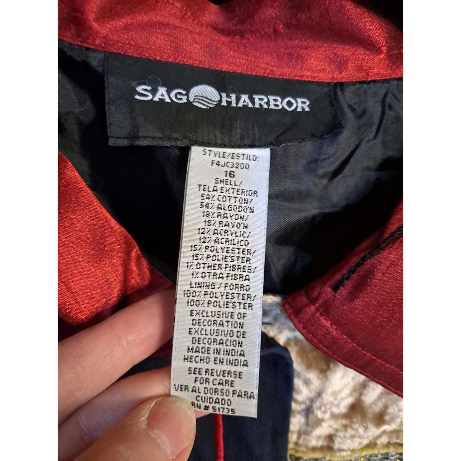 Other Jackets Other Sag Harbor Patchwork BOHO Lightweight‎ Jacket Size 16 Red