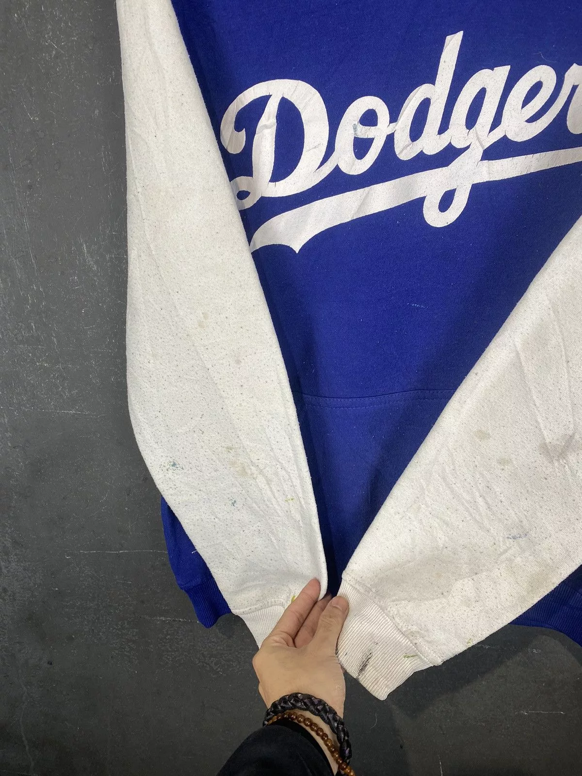 MLB Sweatshirts Hoodies MLB × Vintage 90s MLB Dodgers Thrashed Pullover Hoodie Blue