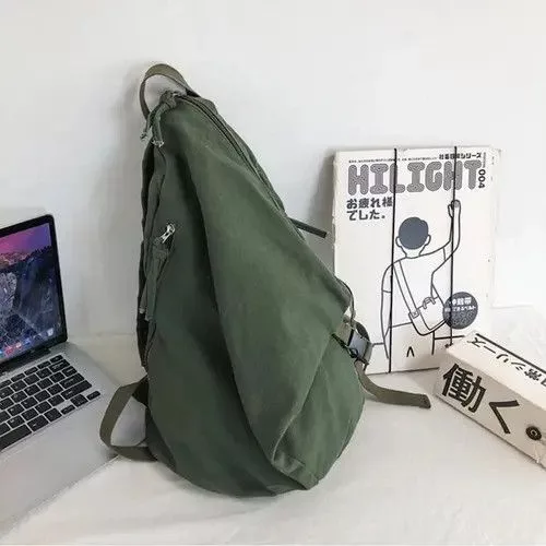 Japanese Brand Bags Luggage Japanese Brand Retro y2k irregular canvas backpack aesthetic Green Streetwear