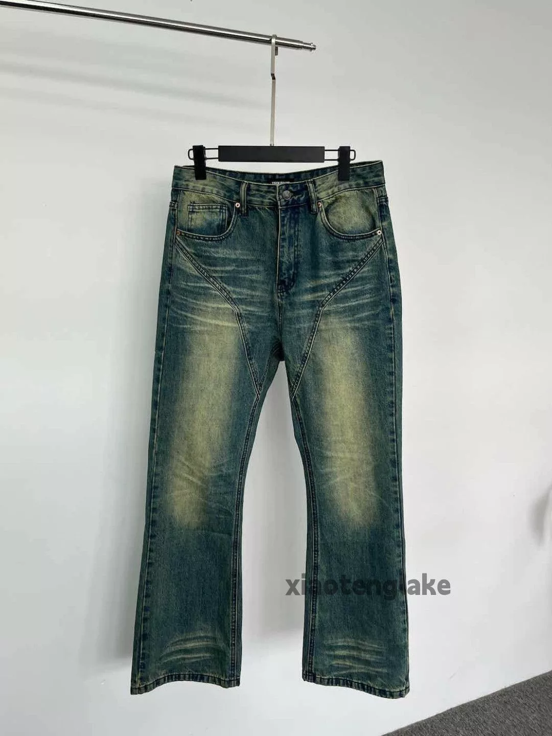 Jean Denim Jean × Vintage patchwork washed faded grunge flared jeans Blue